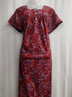 Front Open Cotton Nighty With Buttons, 55 Inches - Maroon - Image 4