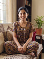 Traditional Kalamkari Cotton Nighty, 55 Inches Length - Yellow