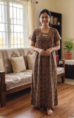 Traditional Kalamkari Cotton Nighty, 55 Inches Length - Yellow - Image 2