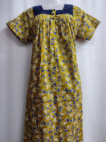 Front Open Cotton Nighty With Buttons, Hacoba Yoke, 55 Inches - Yellow - Image 4