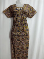 Traditional Kalamkari Cotton Nighty, 55 Inches Length - Yellow - Image 4