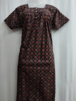Front Open Ajrakh Cotton Nighty With Buttons, 55 Inches - Blue - Image 4