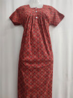 Front Open Ajrakh Cotton Nighty With Buttons, 55 Inches - Red - Image 4