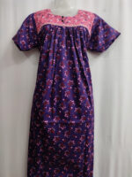 Front Open Cotton Nighty With Buttons, 55 Inches - Blue + Peach - Image 4