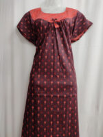 Traditional Cotton Nighty, 55 Inches Length - Brown + Peach - Image 4