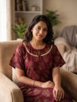 Churidar Model Cambric Cotton Nighty With Buttons, 55 Inches - Maroon