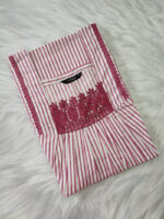 Traditional Cotton Nighty, 55 Inches Length - White + Rose Line - Image 3