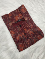 Front Open Cotton Nighty With Buttons, 55 Inches - Maroon - Image 3