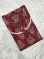 Churidar Model Cambric Cotton Nighty With Buttons, 55 Inches - Maroon - Image 3