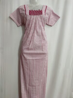 Traditional Cotton Nighty, 55 Inches Length - White + Rose Line - Image 4