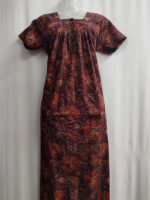 Front Open Cotton Nighty With Buttons, 55 Inches - Maroon - Image 4