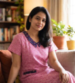 Churidar Model Cotton Nighty, 55 Inches Long, Peter Pan Collar- Rose