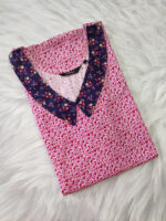 Churidar Model Cotton Nighty, 55 Inches Long, Peter Pan Collar- Rose - Image 3