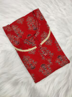 Churidar Model Cambric Cotton Nighty With Buttons, 55 Inches - Red - Image 3