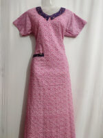 Churidar Model Cotton Nighty, 55 Inches Long, Peter Pan Collar- Rose - Image 4