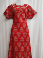 Churidar Model Cambric Cotton Nighty With Buttons, 55 Inches - Red - Image 4