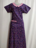 Churidar Model Cotton Nighty, 55 Inches Long, Peter Pan Collar- Dark Blue - Image 4