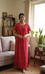 Traditional Cotton Nighty, 55 Inches Length - Magenta - Image 2