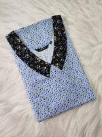 Churidar Model Cotton Nighty, 55 Inches Long, Peter Pan Collar- Light Blue - Image 3