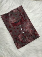 Front Open Cotton Nighty With Buttons, 55 Inches - Maroon - Image 3