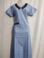 Churidar Model Cotton Nighty, 55 Inches Long, Peter Pan Collar- Light Blue - Image 4