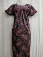 Front Open Cotton Nighty With Buttons, 55 Inches - Maroon - Image 4