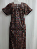Front Open Ajrakh Cotton Nighty With Buttons, 55 Inches - Blue - Image 4