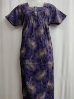 Front Open Cotton Nighty With Buttons, 55 Inches - Blue - Image 4