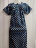 Front Open Cotton Nighty With Zip, 55 Inches - Dark Blue - Image 4