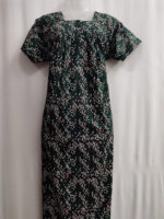 Front Open Cotton Nighty With Buttons, 55 Inches - Green - Image 4