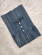 Front Open Cotton Nighty With Buttons, 55 Inches - Dark Blue - Image 3