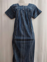 Front Open Cotton Nighty With Buttons, 55 Inches - Dark Blue - Image 4