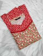 Short And Trendy Cotton Nighty - Cream + Red - Image 3