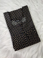 Front Open Cotton Nighty With Buttons, 55 Inches - Black - Image 3