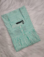 Front Open Cotton Nighty With Buttons, 55 Inches - Green + White Lines - Image 3