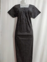 Front Open Cotton Nighty With Buttons, 55 Inches - Black - Image 4
