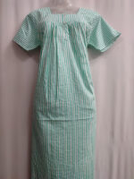 Front Open Cotton Nighty With Buttons, 55 Inches - Green + White Lines - Image 4