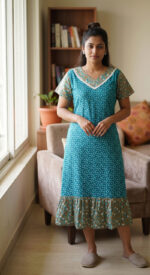 Short And Trendy Cotton Nighty - Green - Image 2