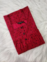 Front Open Cotton Nighty With Buttons, 55 Inches - Dark Rose - Image 3