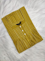 Front Open Cotton Nighty With Buttons, 55 Inches - Yellow - Image 3