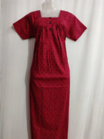 Front Open Cotton Nighty With Buttons, 55 Inches - Dark Rose - Image 4