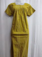 Front Open Cotton Nighty With Buttons, 55 Inches - Yellow - Image 4