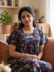 Traditional Cotton Nighty, 55 Inches Length - Dark Blue