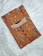 Front Open Cotton Nighty With Buttons, 55 Inches - Orange - Image 3