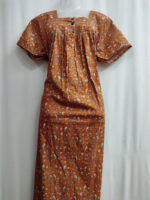 Front Open Cotton Nighty With Buttons, 55 Inches - Orange - Image 4
