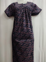 Front Open Cotton Nighty With Buttons, 55 Inches - Purple Shade - Image 4
