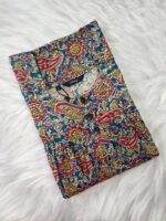 Front Open Kalamkari Cotton Nighty With Buttons, 55 Inches - Blue - Image 3