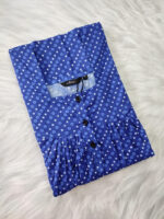 Front Open Cotton Nighty With Buttons, 55 Inches - Blue - Image 3