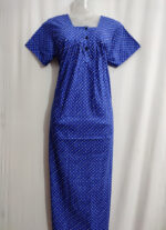 Front Open Cotton Nighty With Buttons, 55 Inches - Blue - Image 4