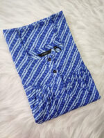 Front Open Cotton Nighty With Buttons, 55 Inches - Blue - Image 3